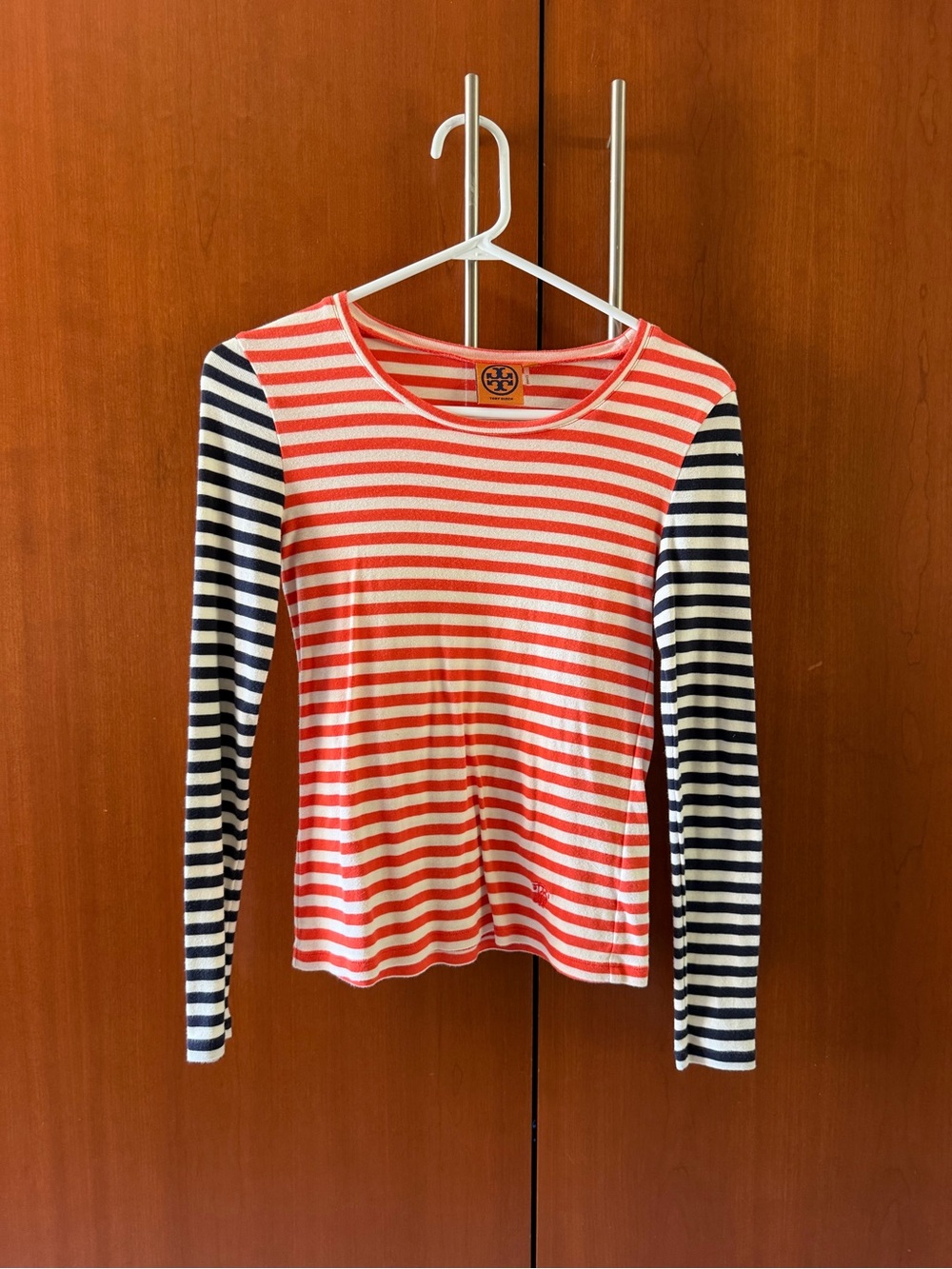 NWOT Tory Burch Orange & Navy Stripe Long-Sleeve Top Tee size XS